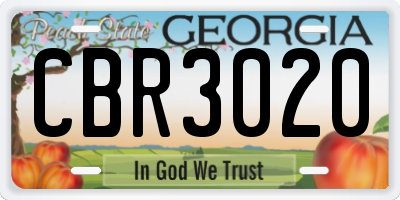 GA license plate CBR3020