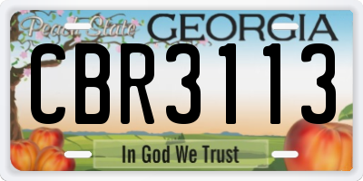 GA license plate CBR3113