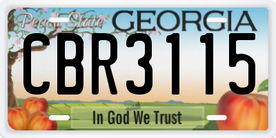 GA license plate CBR3115