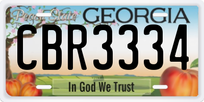 GA license plate CBR3334