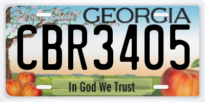 GA license plate CBR3405