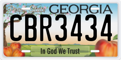 GA license plate CBR3434