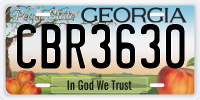 GA license plate CBR3630