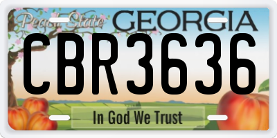 GA license plate CBR3636
