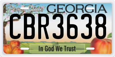 GA license plate CBR3638