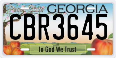 GA license plate CBR3645