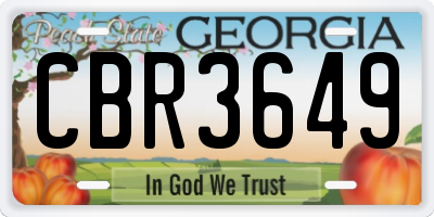 GA license plate CBR3649