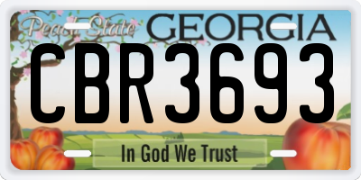 GA license plate CBR3693