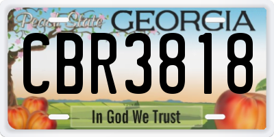 GA license plate CBR3818