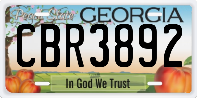 GA license plate CBR3892