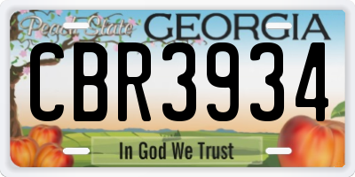 GA license plate CBR3934