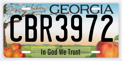 GA license plate CBR3972