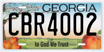 GA license plate CBR4002