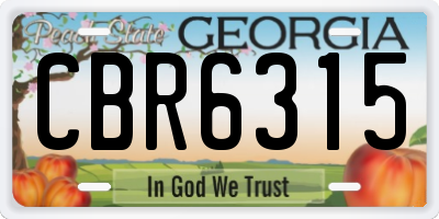 GA license plate CBR6315