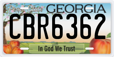 GA license plate CBR6362