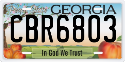 GA license plate CBR6803