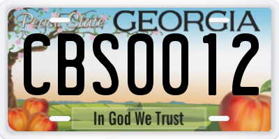 GA license plate CBS0012
