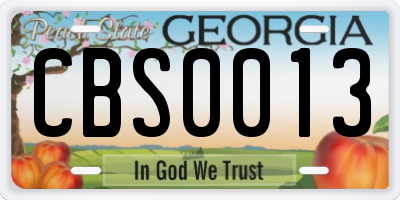 GA license plate CBS0013