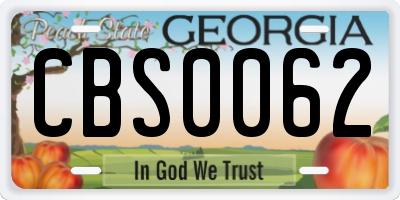 GA license plate CBS0062