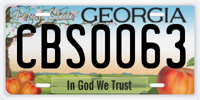 GA license plate CBS0063