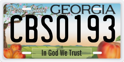 GA license plate CBS0193