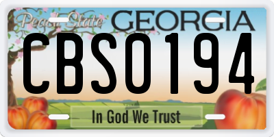 GA license plate CBS0194