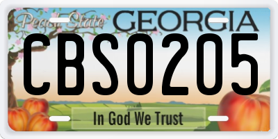 GA license plate CBS0205