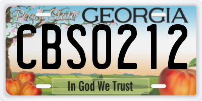 GA license plate CBS0212