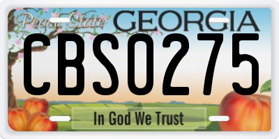 GA license plate CBS0275