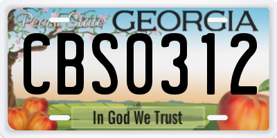 GA license plate CBS0312