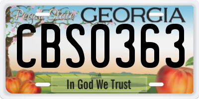 GA license plate CBS0363