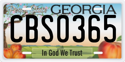 GA license plate CBS0365