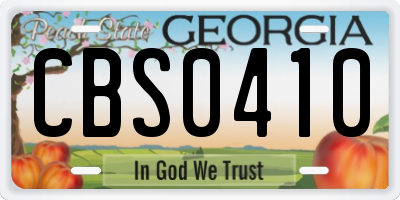 GA license plate CBS0410