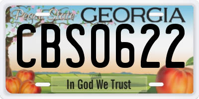 GA license plate CBS0622