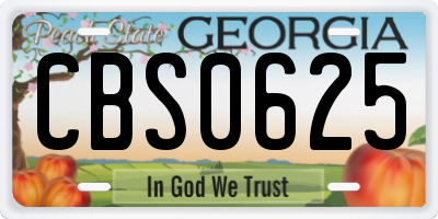 GA license plate CBS0625