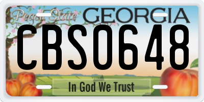 GA license plate CBS0648