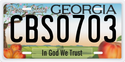 GA license plate CBS0703