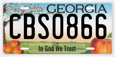 GA license plate CBS0866