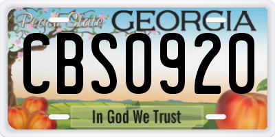 GA license plate CBS0920