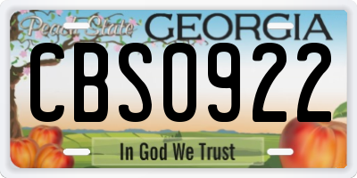 GA license plate CBS0922