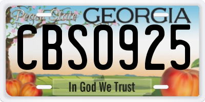 GA license plate CBS0925