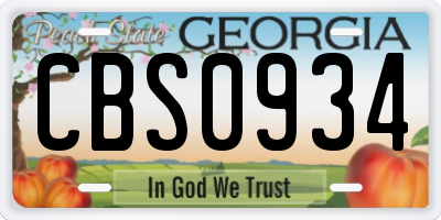 GA license plate CBS0934