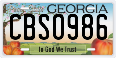 GA license plate CBS0986