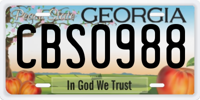GA license plate CBS0988