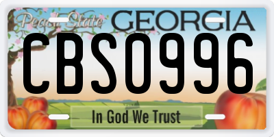 GA license plate CBS0996