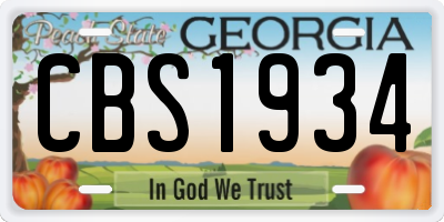 GA license plate CBS1934