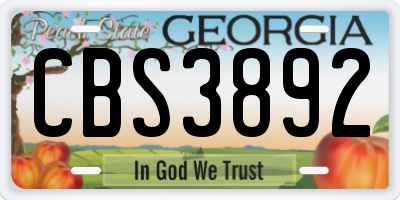 GA license plate CBS3892