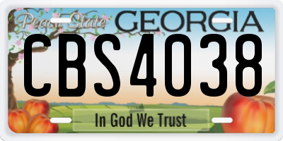 GA license plate CBS4038