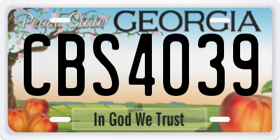 GA license plate CBS4039