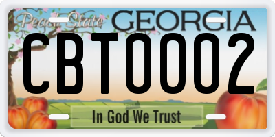 GA license plate CBT0002